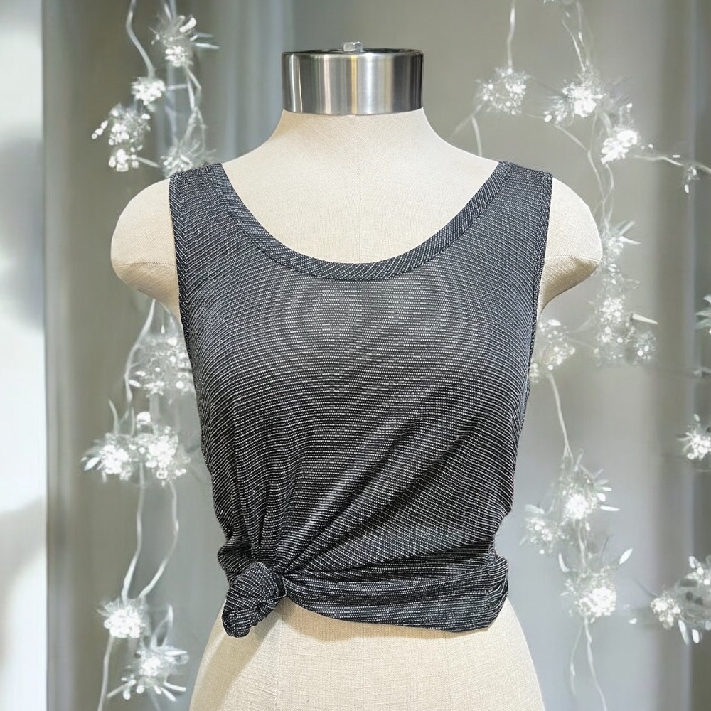 EUC [rag & bone] Charcoal Grey Semi-Sheer Striped Metallic Gray Tank Top | Small